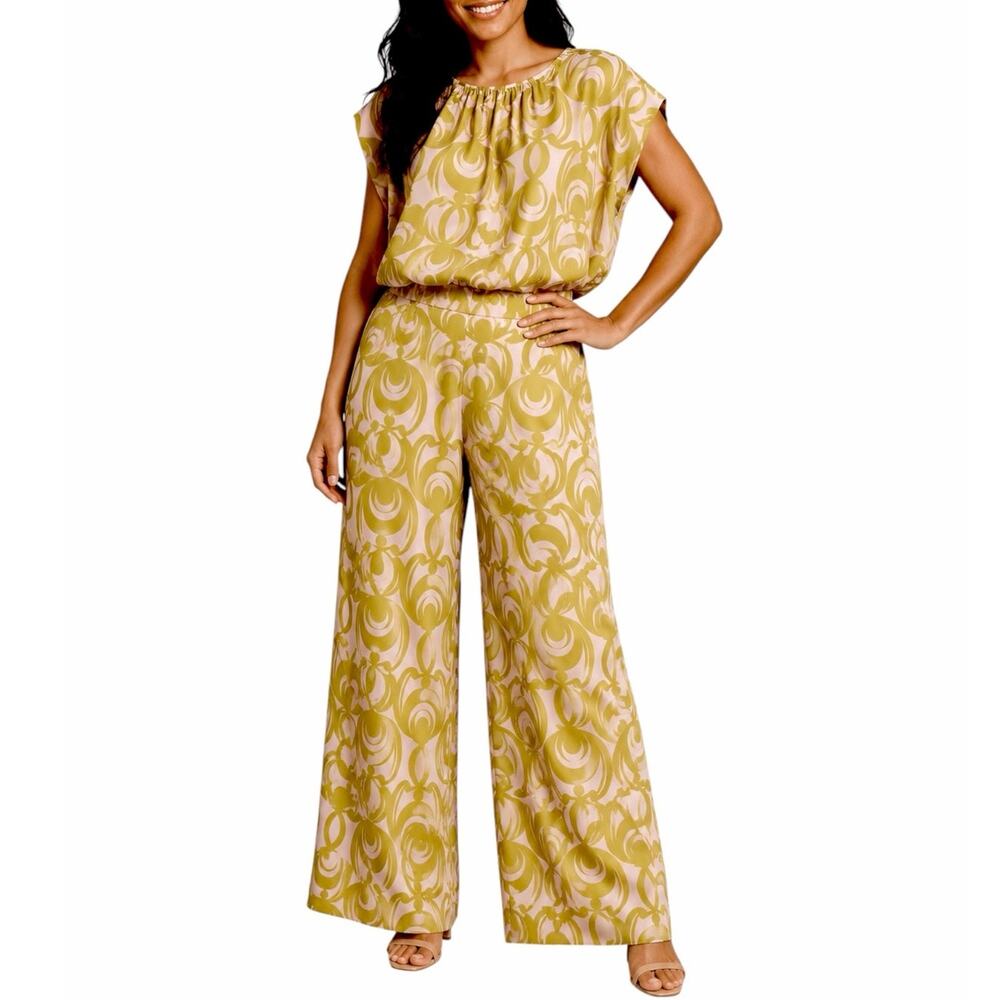 Worthington Wide Leg 2 Piece Pant Set XXL Pink Green Scroll Print NWT Wide Leg